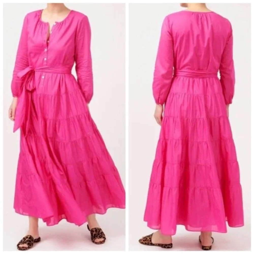 J. Crew belted button-up maxi dress tiered pink